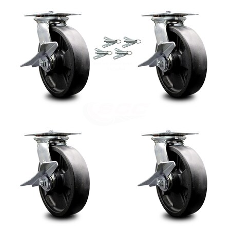 Service Caster 8 Inch Glass Filled Nylon Caster Set with Ball Bearings and Brakes/Swivel Locks SCC-35S820-GFNB-SLB-BSL-4